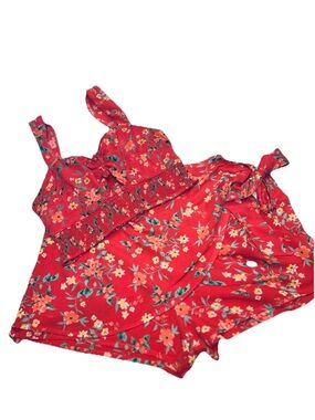 Japna Floral Crop Top Skort Set Two Piece Matching Red Summer Boho Festival L